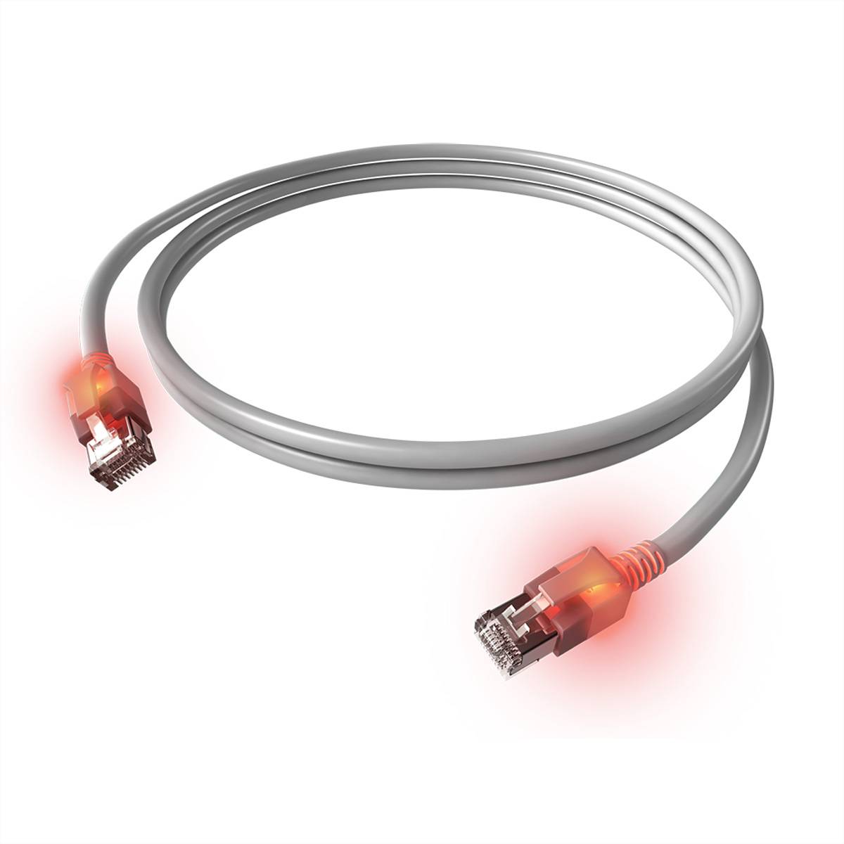 EasyLan DualBoot LED Patchkabel RJ45 S/FTP Kat.6A (Class EA), mit saCon Stecker, LSOH, grau, 1,5 m