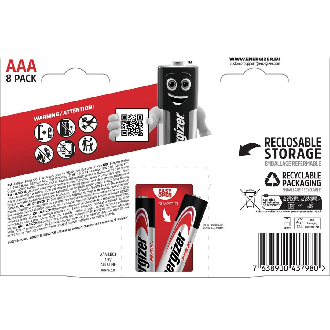 Energizer Max E92 - Batterie 8 x AAA - Alkalisch - x AAA - 1.5V