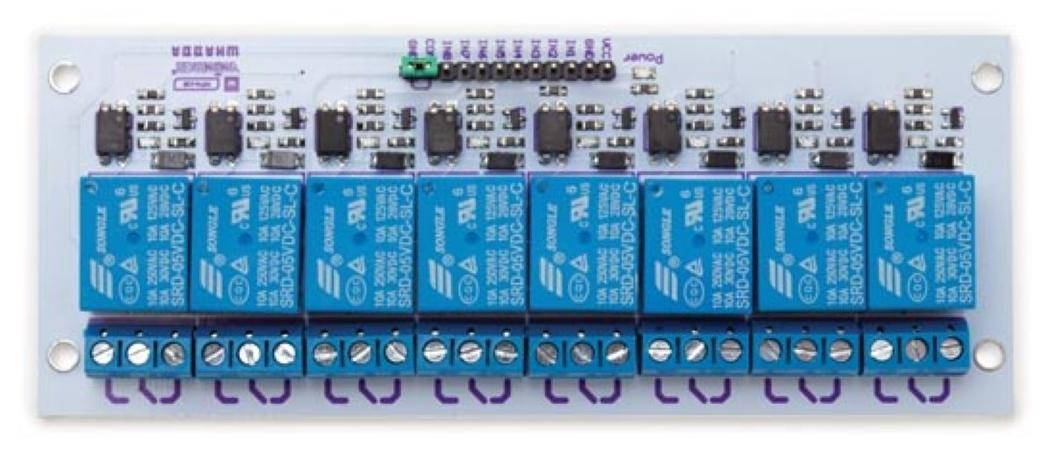 Whadda 4-Kanal-Relaismodul, opto-isoliert, Relais: 250VAC 10A / 30VDC 10A, Steuerspannung: 5-12VDC