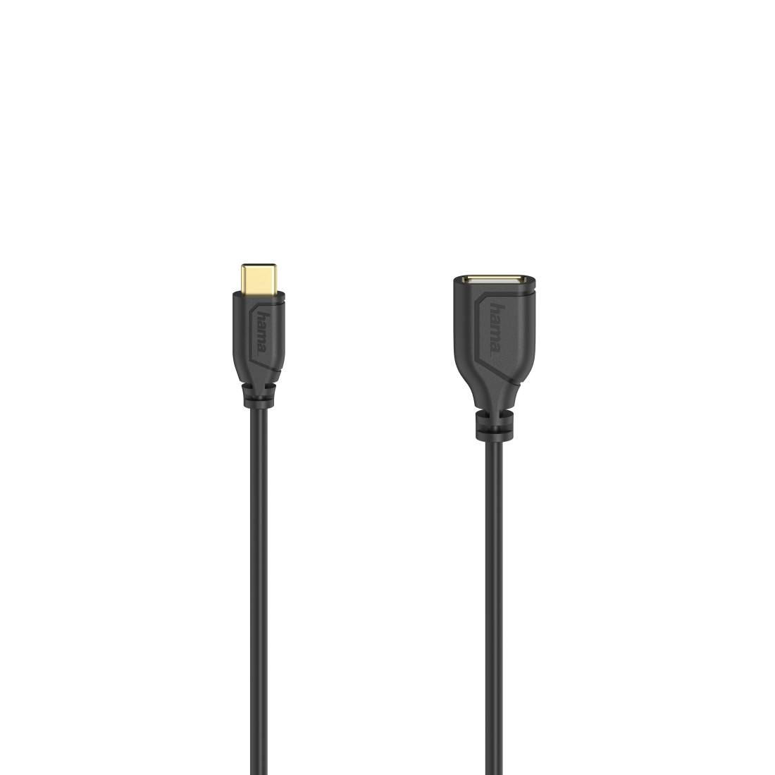 hama 00200638 USB-C-OTG-Kabel "Flexi-Slim", USB 2.0, 480 Mbit/s, Schwarz, 0,15 m