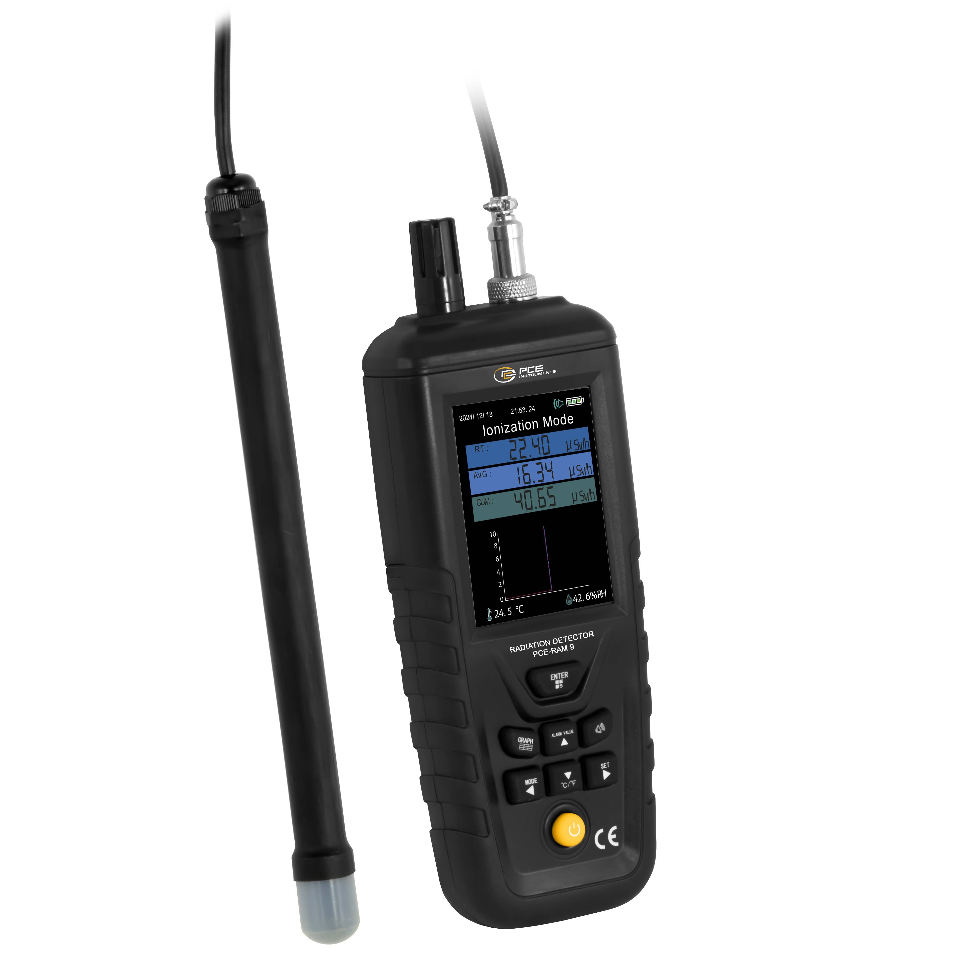 PCE Instruments PCE-RAM 9 Geiger-Müller-Zählrohr Strahlung: Gamma, Beta, Röntgen akustischer Warnton, optisches Signal, inkl