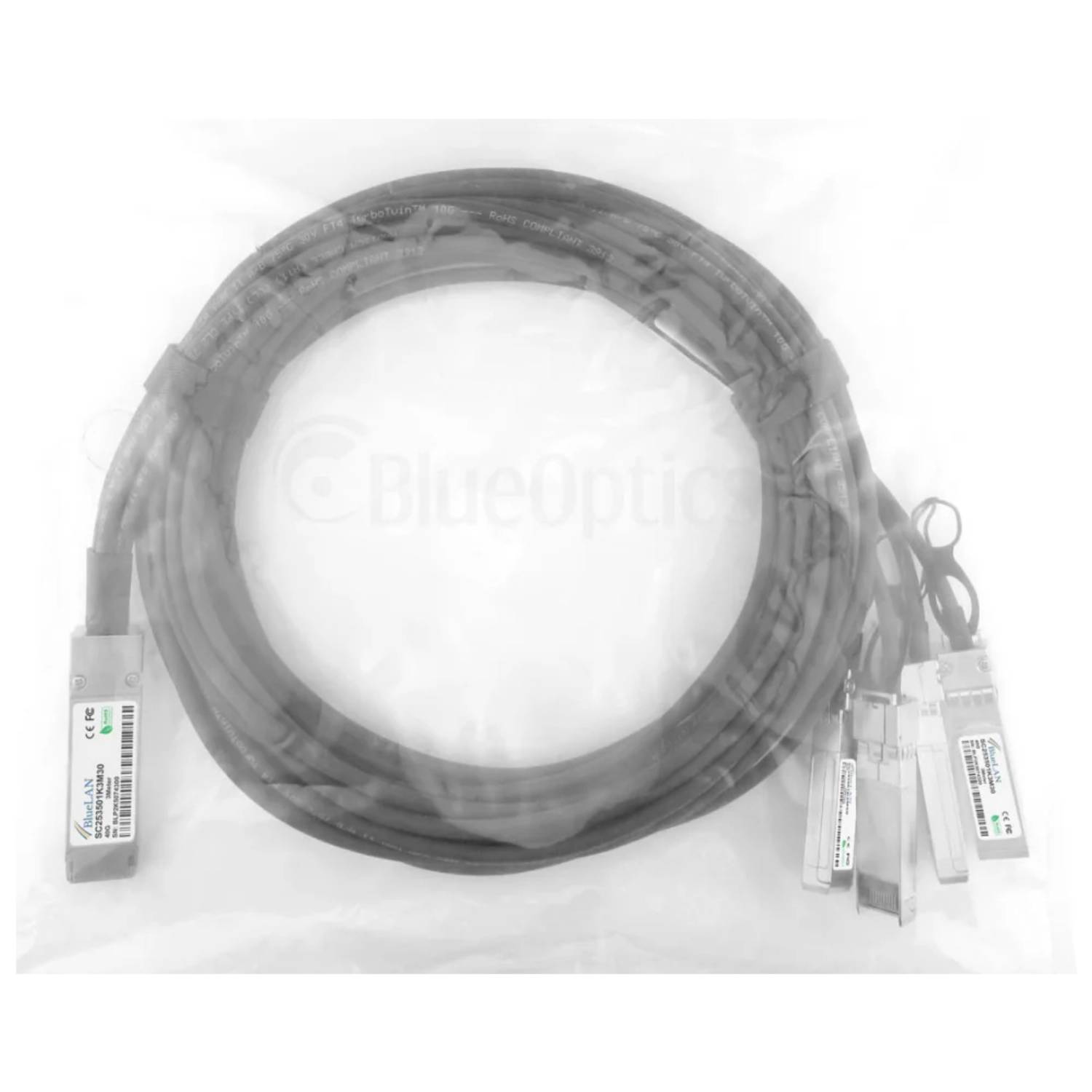 BlueOptics NVIDIA MCC1V30A-001 BlueLAN passives 40GBASE-CR4 QSFP auf 4x10GBASE-CR SFP+ Direct Attach Breakout Kabel, 1M,