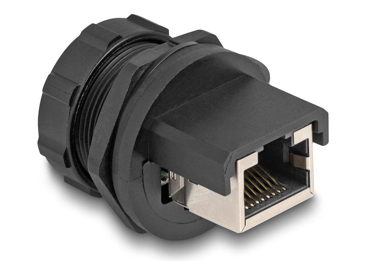 Delock RJ45 Cat.6A Kupplung mit Verschlusskappe zum Einbau IP67 staub- und wasserdicht - Cat6a - Schwarz - Metall