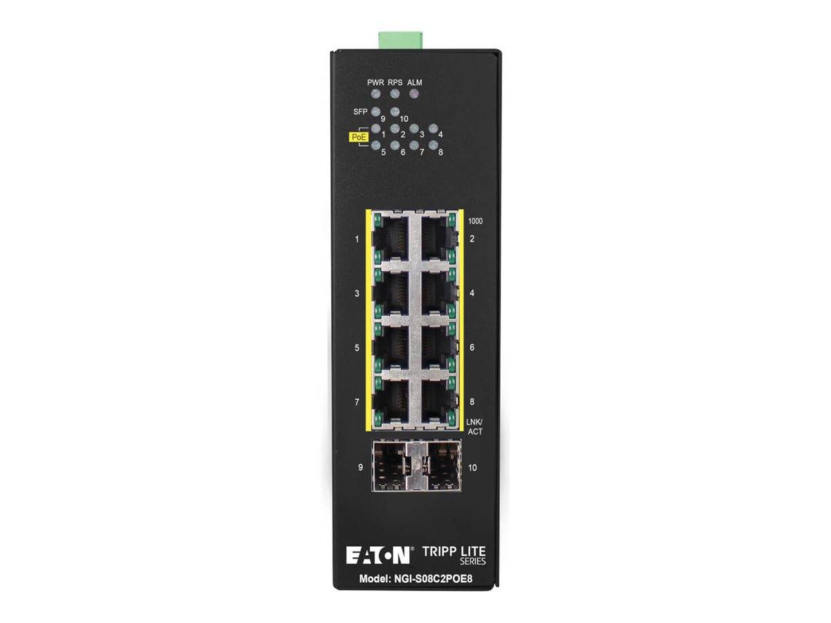 Eaton Tripp Lite series 8-Port Lite Managed Industrial Gigabit Ethernet Switch - 10/100/1000 Mbps, PoE+ 30W, 2 GbE SFP S