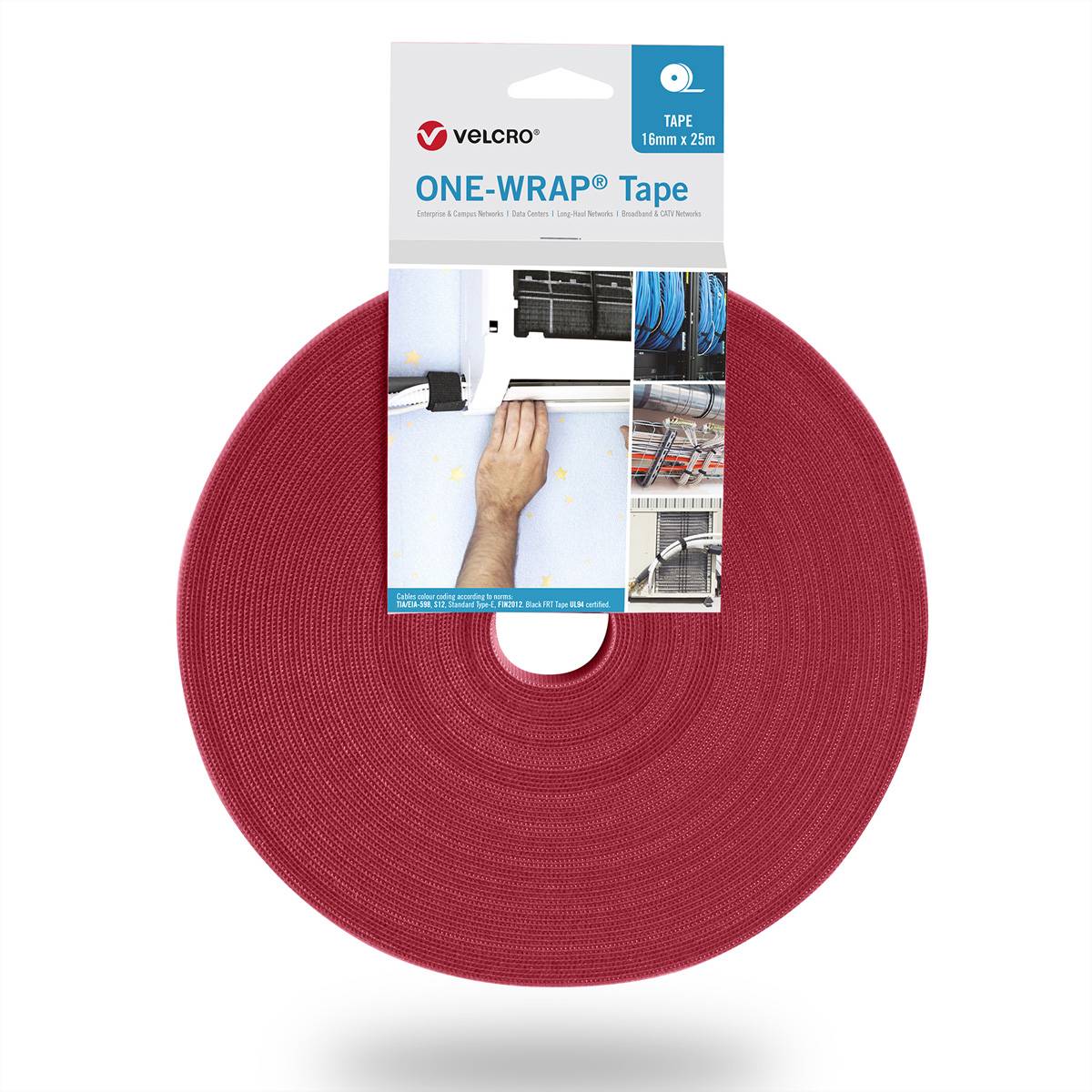 VELCRO® One Wrap® Band 25mm breit, rot, 25m