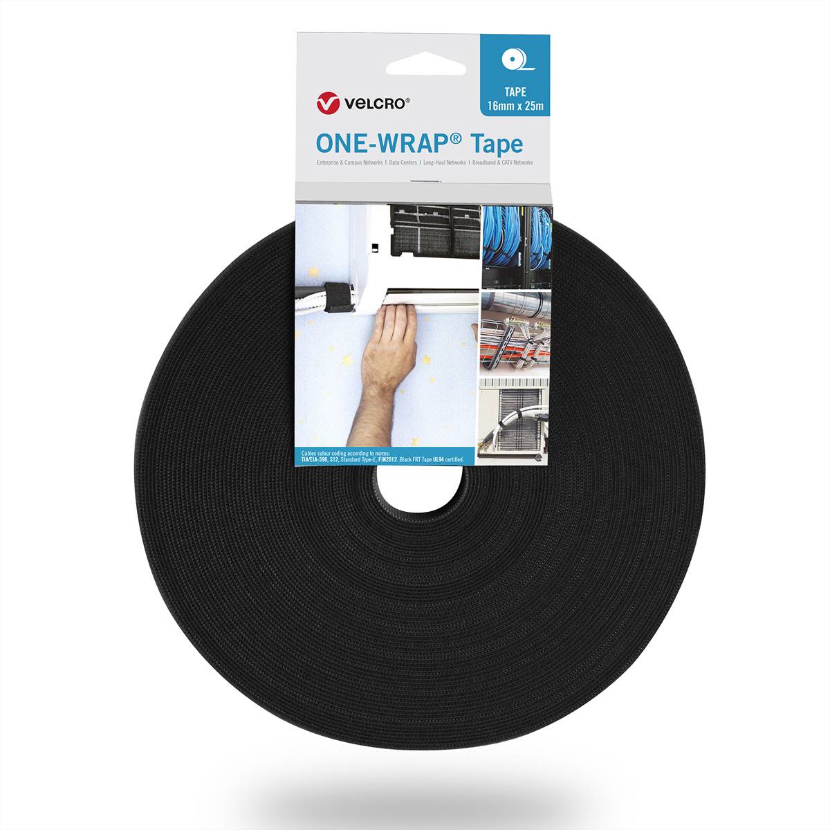 VELCRO® One Wrap® Band 16mm breit, flammhemmend, schwarz, 25m