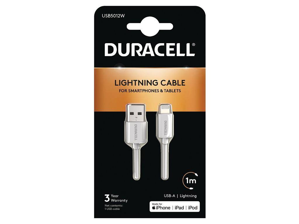 Duracell USB5012W - 1 m - USB A - Lightning - 2.0 - White