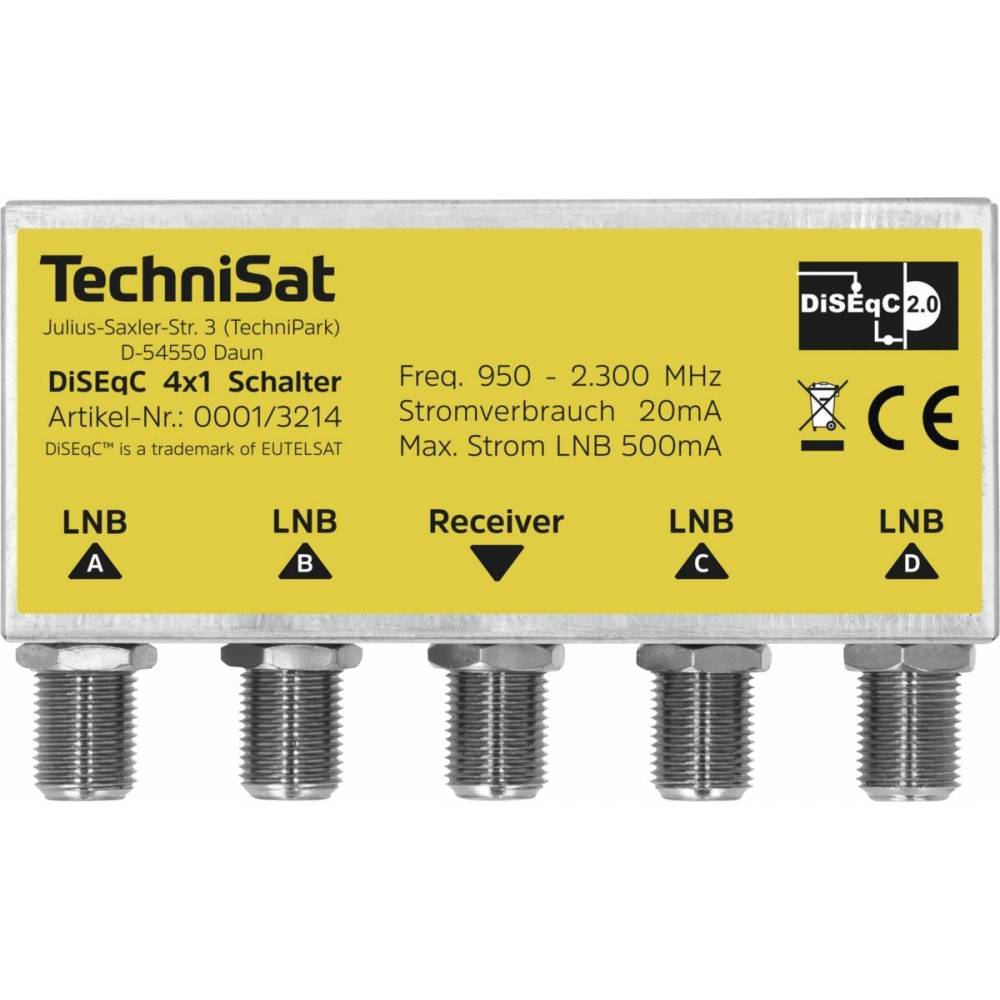 DiSEqC 4x1 - 4 Eingänge - 1 Ausgänge - 97 mm - 23 mm - 101 mm - 120 g