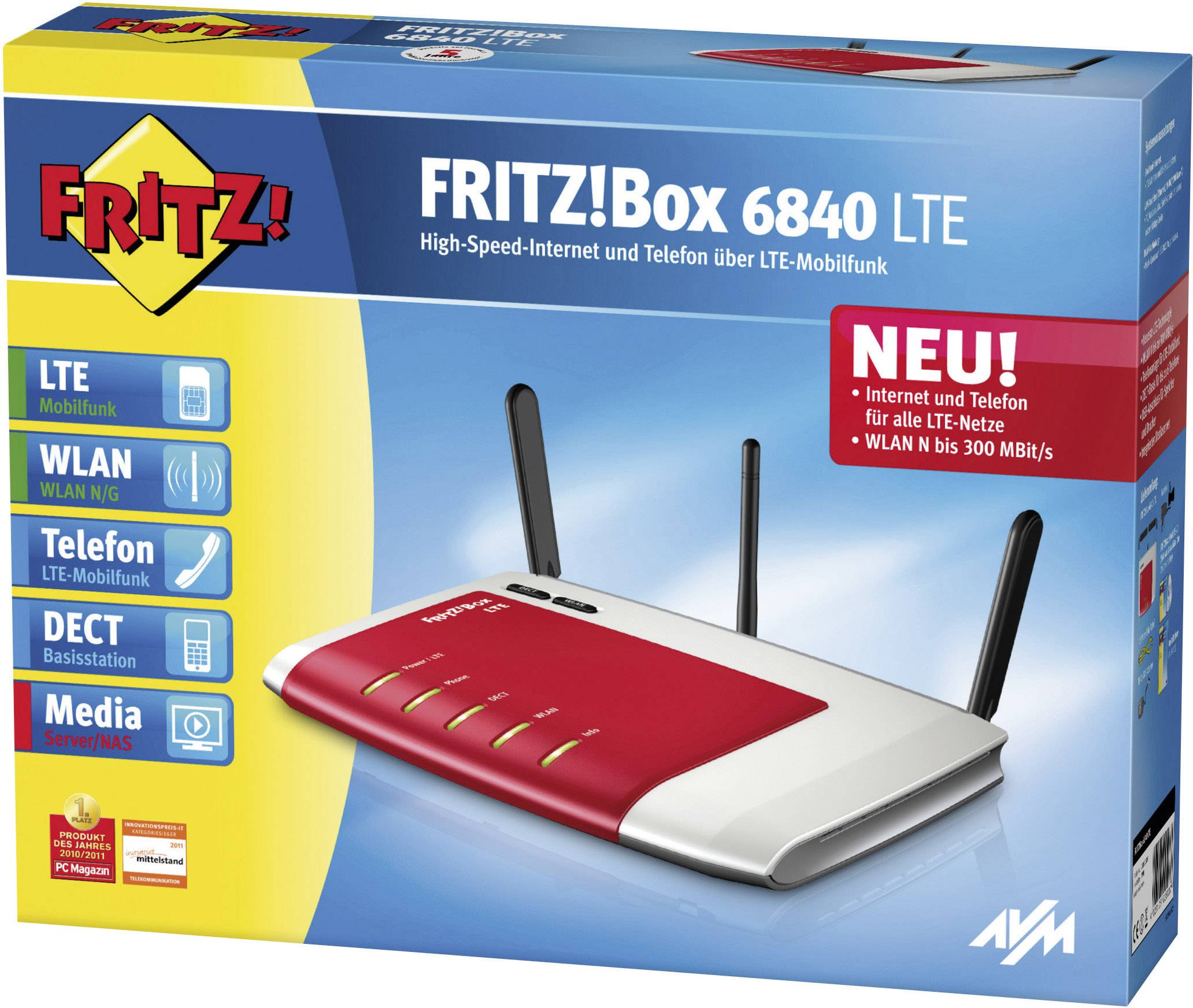 AVM FRITZ!Box 6840 WLAN Router mit Modem Integriertes Modem: LTE 2.4 GHz, 5 GHz 300 MBit/s