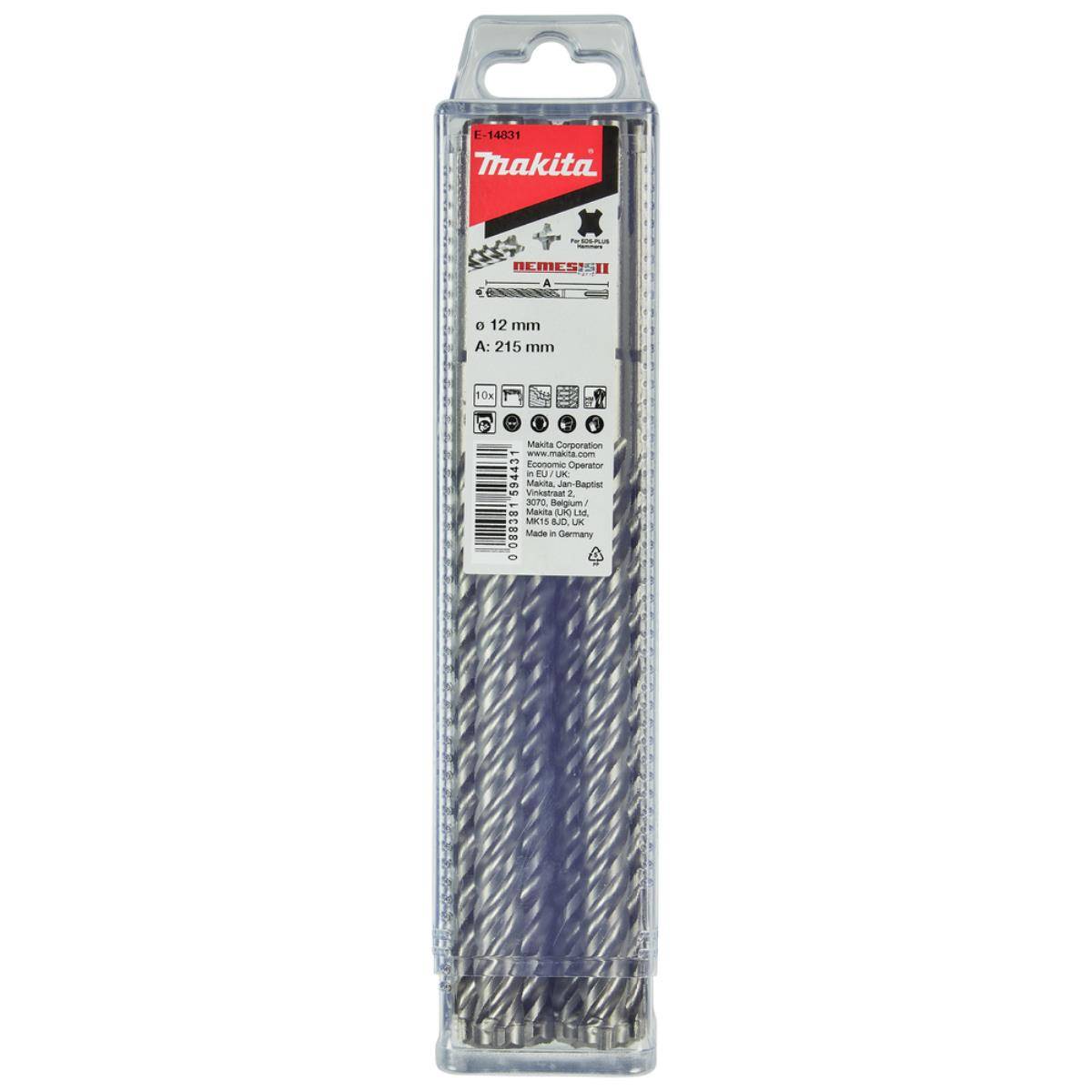 Makita Hammerbohrer SDS-PLUS, Nemesis II, 12 x 215 mm, 10 Stk. SDS-PLUS • Nemesis 2 • 12 x 215 mm • 10 stk