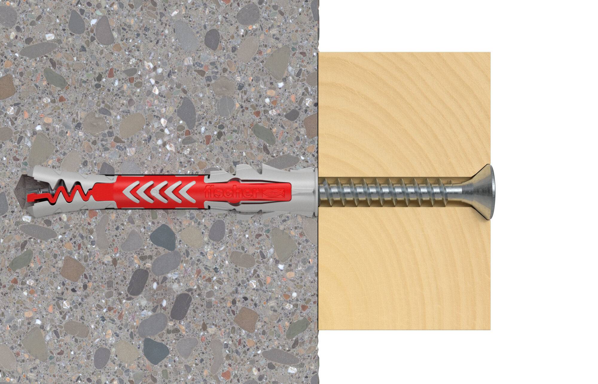 FISCHER - DuoPower - Dübel - Mauerziegel - Beton - Schaumbeton - Gipsfaserplatten - Gipskarton - Grau - Rot - 6 mm - 30