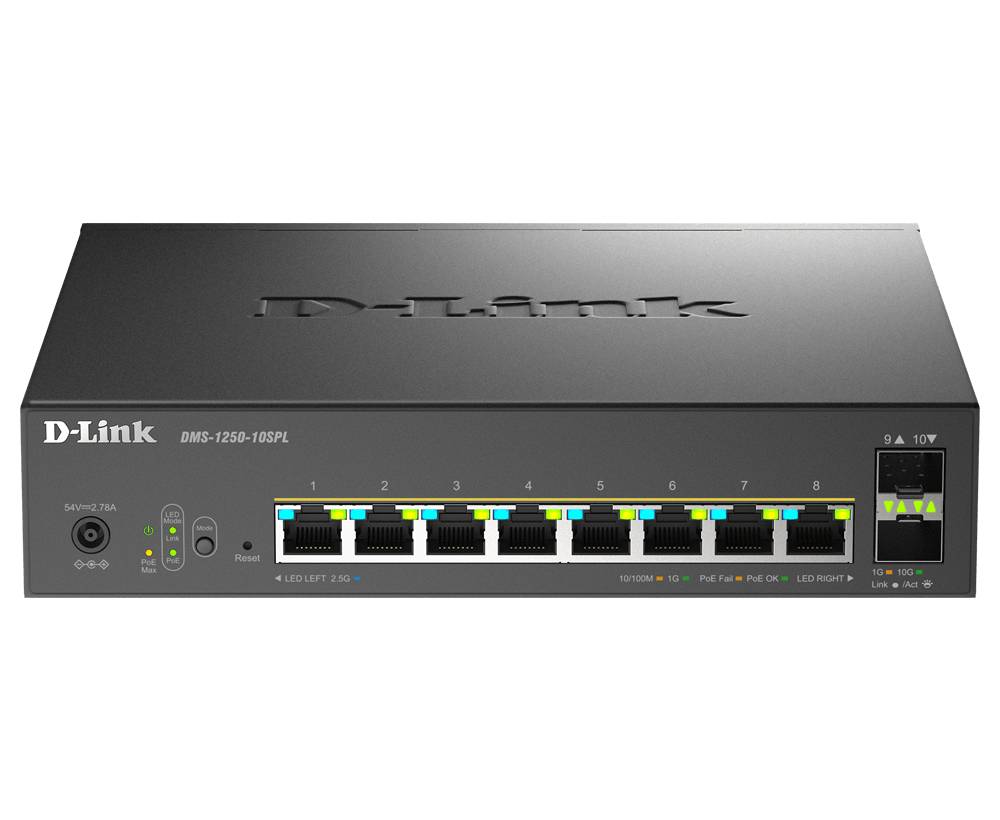 D-Link DMS 1250-10SPL - Switch - L2+ - Smart - 2 x 10/100/1000/2,5G (PoE++) + 6 x 10/100/1000/2,5G (PoE+) + 2 x 10... ->