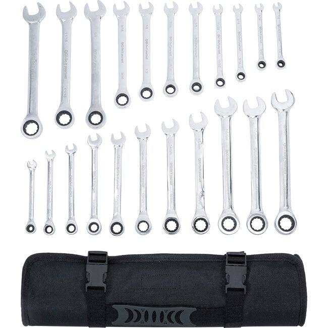 Ratschenring-Maulschlüssel-Satz metrisch / Zollgrößen 22-tlg.