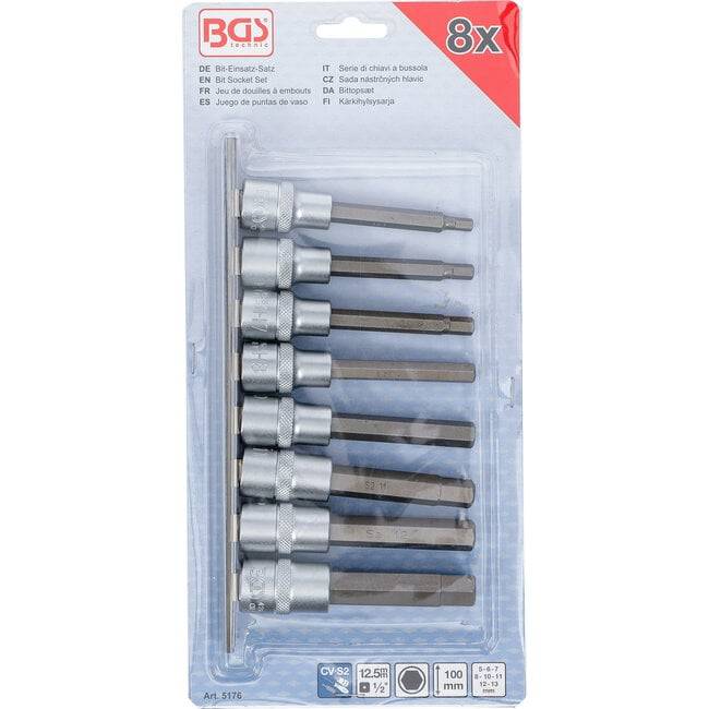 BGS Bit-Einsatz-Satz Antrieb Innenvierkant 12,5 mm (1/2") Innensechskant 5 - 13 mm 8tlg. - 5176