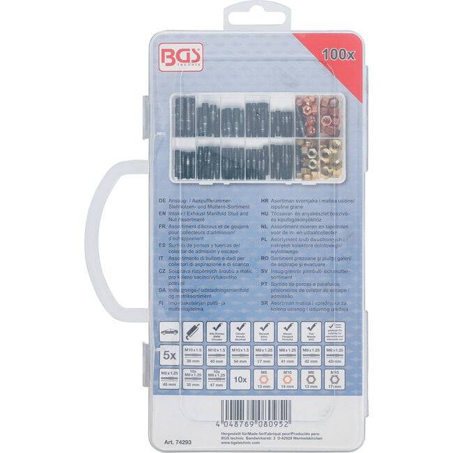 Ansaug- / Auspuffkrümmer-Stehbolzen- und Muttern-Sortiment 100-tlg.