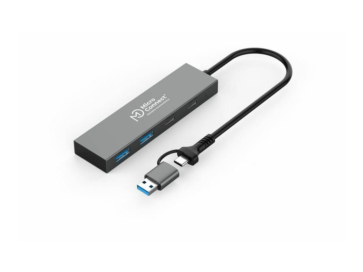 MicroConnect USB 3.0 Hub 4-Port with Ethernet and USB-C & A Connectors