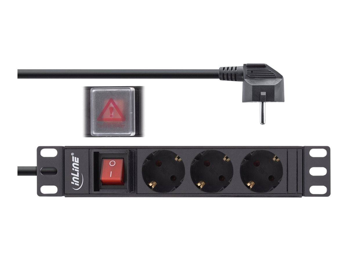 InLine® 10" Steckdosenleiste, 3-fach Schutzkontakt, mit Schalter, 2m, schwarz