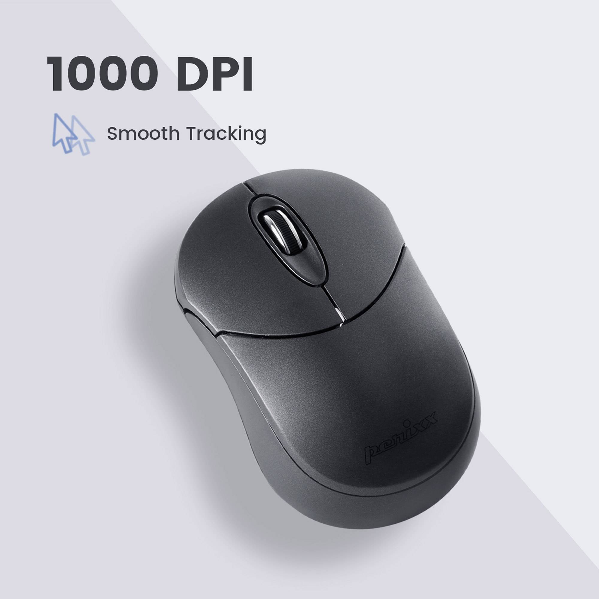 Perixx PERIMICE-802IN, Beidhändig, Optisch, RF Wireless + Bluetooth, 1000 DPI, Schwarz