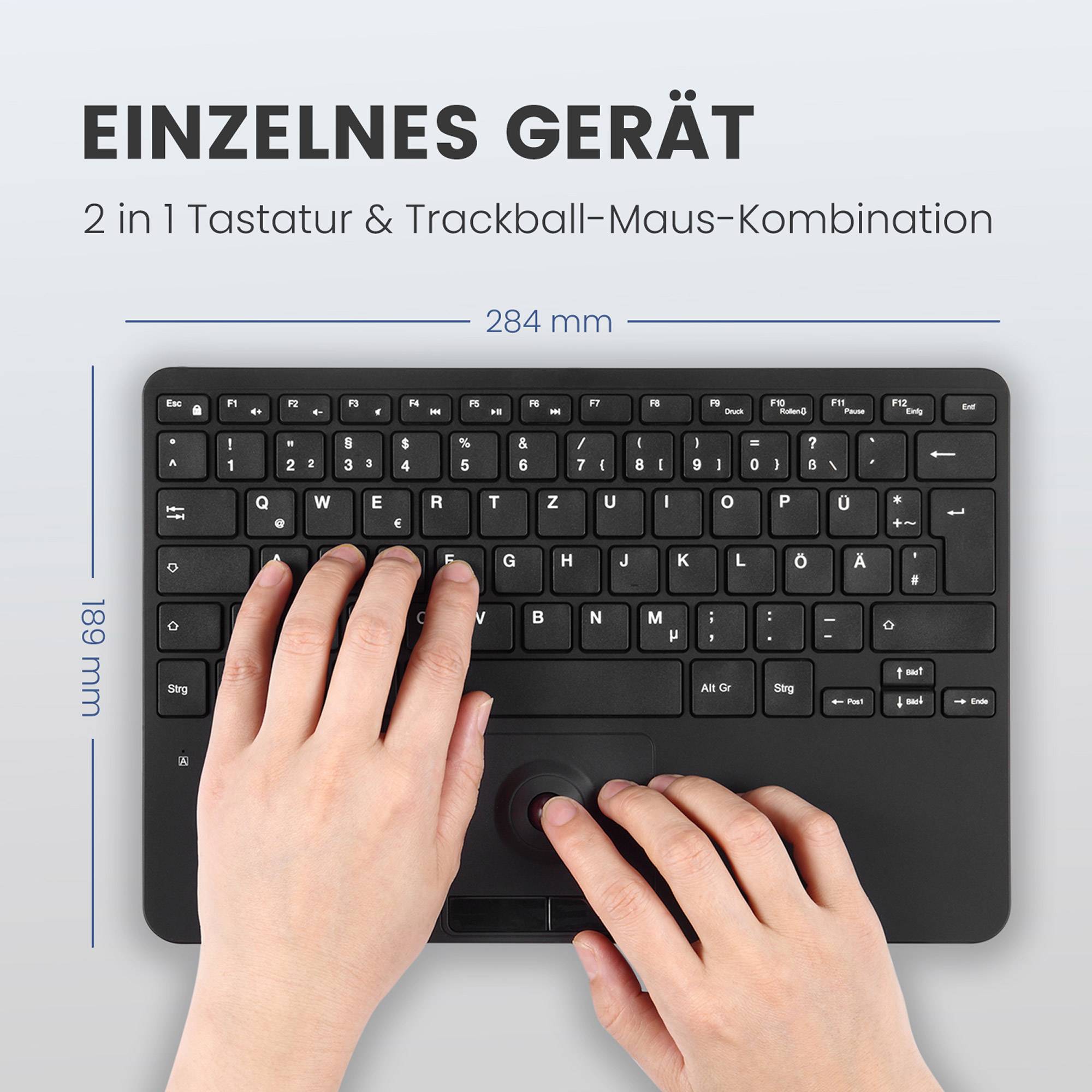 Perixx PERIBOARD-526 H DE Kabelgebundene Mini-USB-Tastatur Trackball USB - Touchpen - Optisch