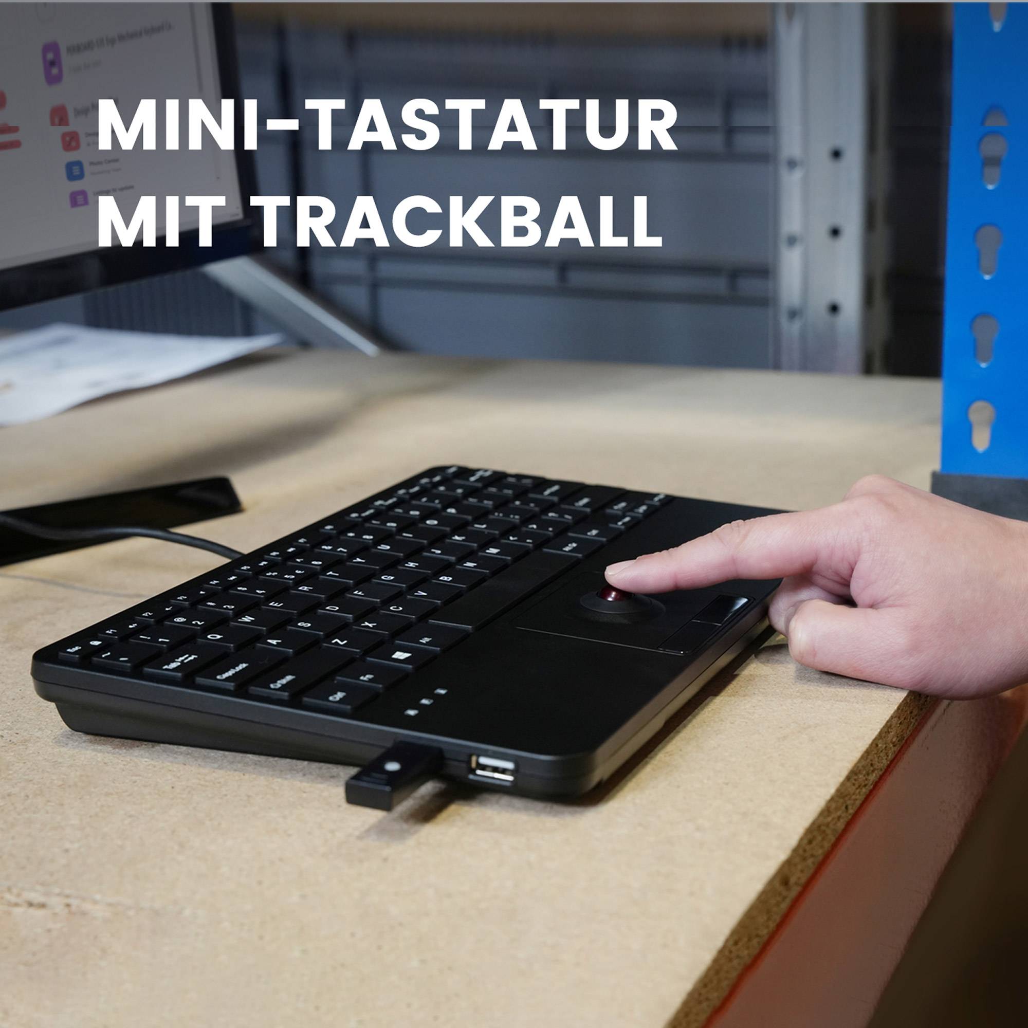 Perixx PERIBOARD-526 H DE Kabelgebundene Mini-USB-Tastatur Trackball USB - Touchpen - Optisch