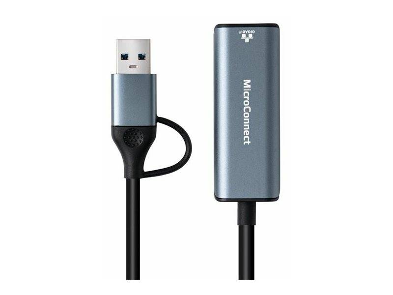 MicroConnect USB-C / A to RJ45 network Gigabit Adapter