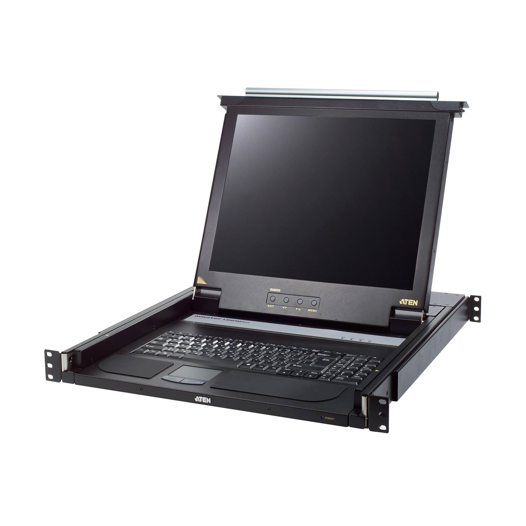 ATEN CL1000N DE Single Rail 19-LCD-Konsole, 19 1HE, DE-Layout (PS/2-USB, VGA) Signalsteuerung KVM