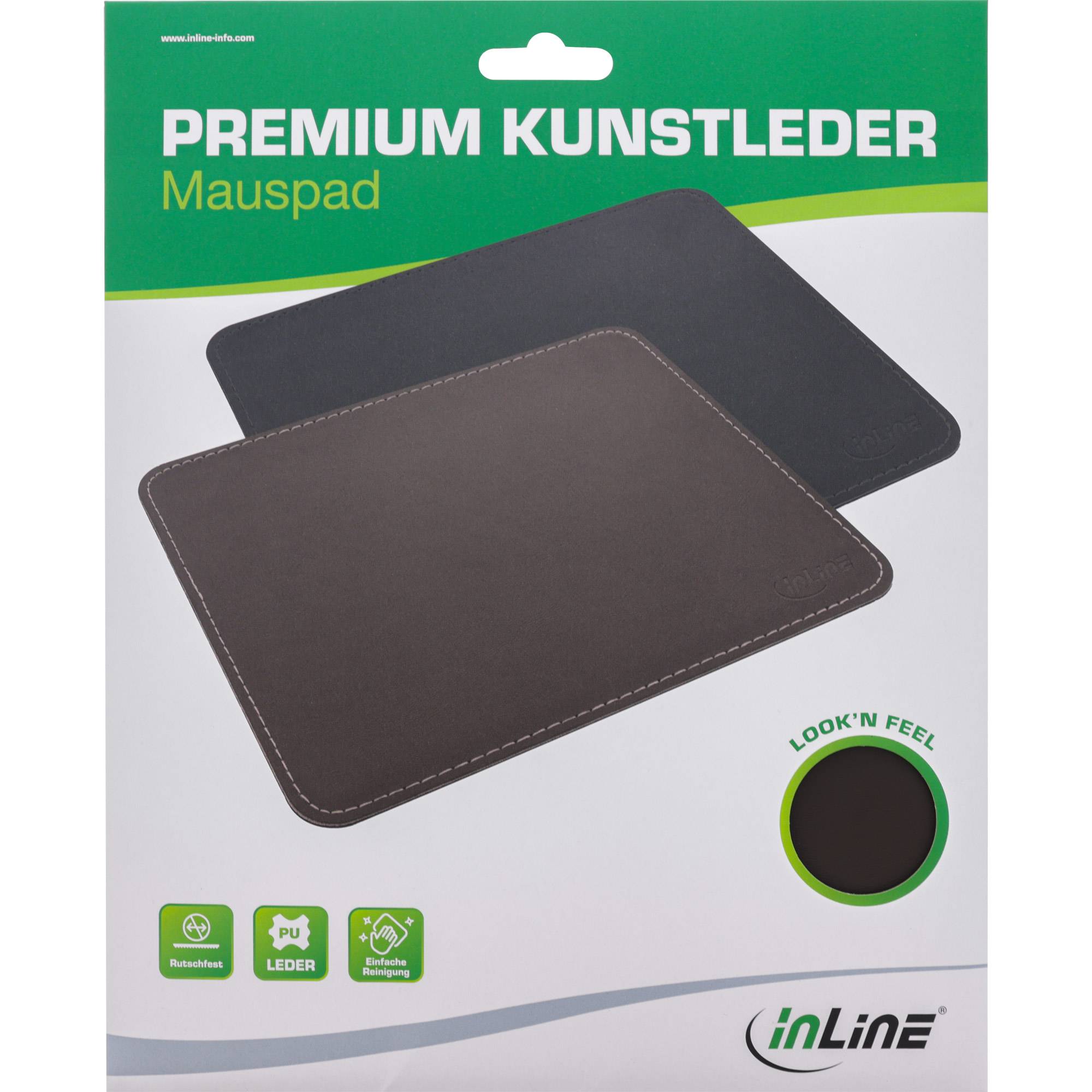 InLine® Maus-Pad Premium Kunstleder, 255x220x3mm, braun
