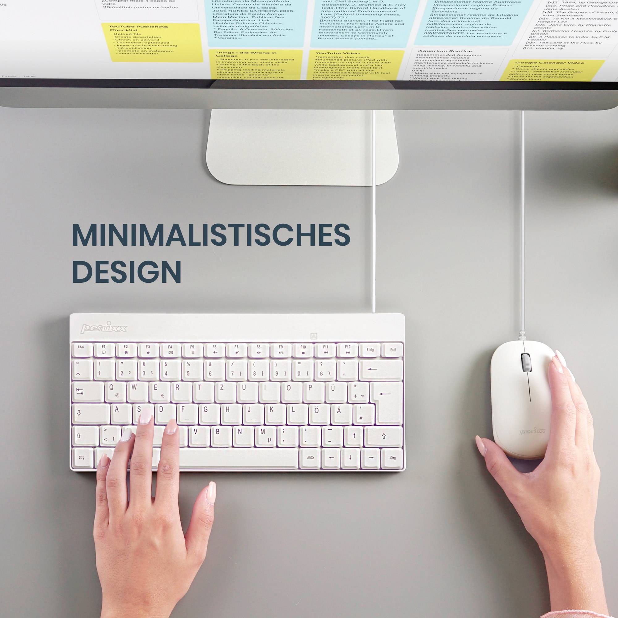 Perixx PERIDUO-212 DE, Mini USB-Tastatur und Maus Set, weiß