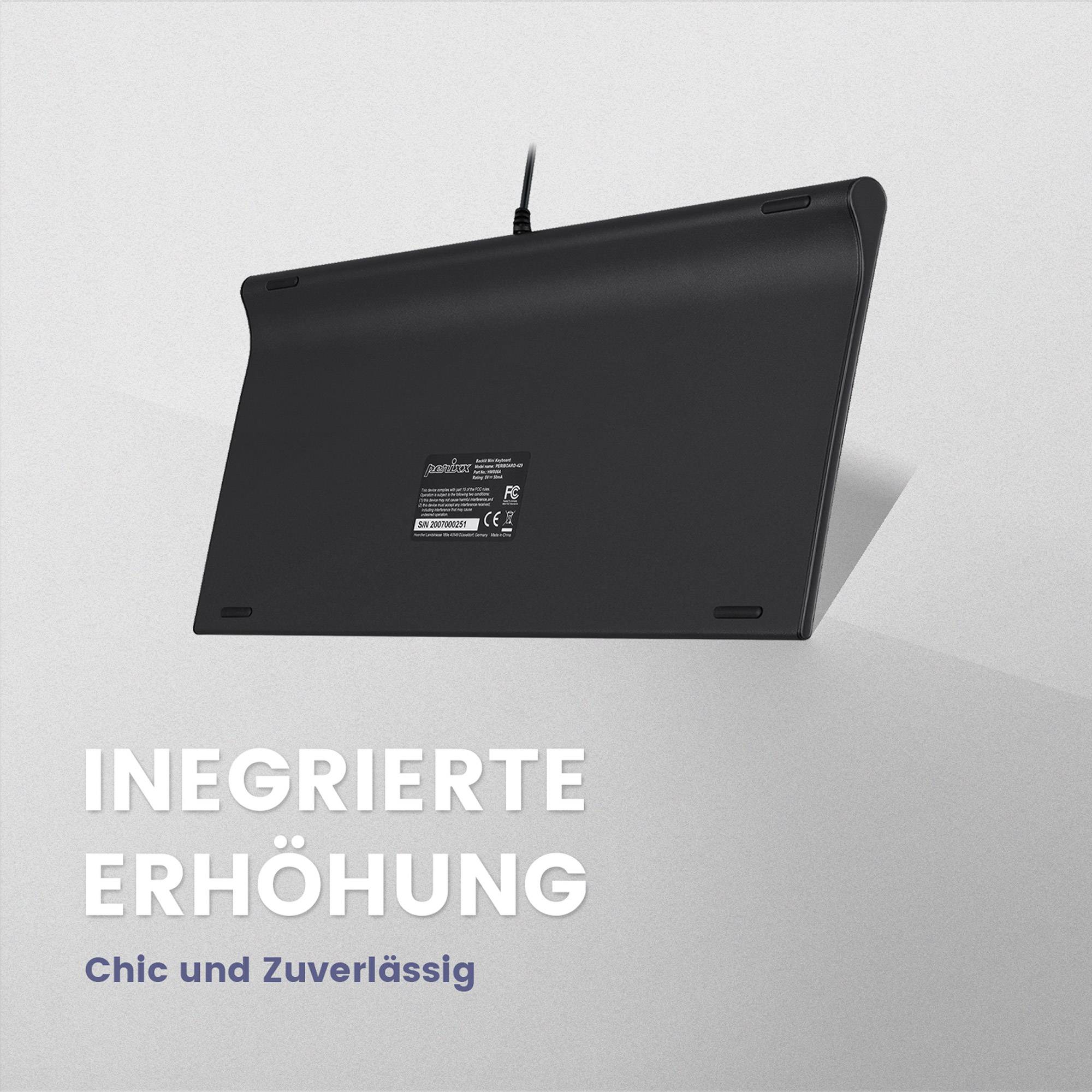 Perixx PERIBOARD-429 DE, kabelgebunden, USB Mini Tastatur mit Hintergrundbeleuch