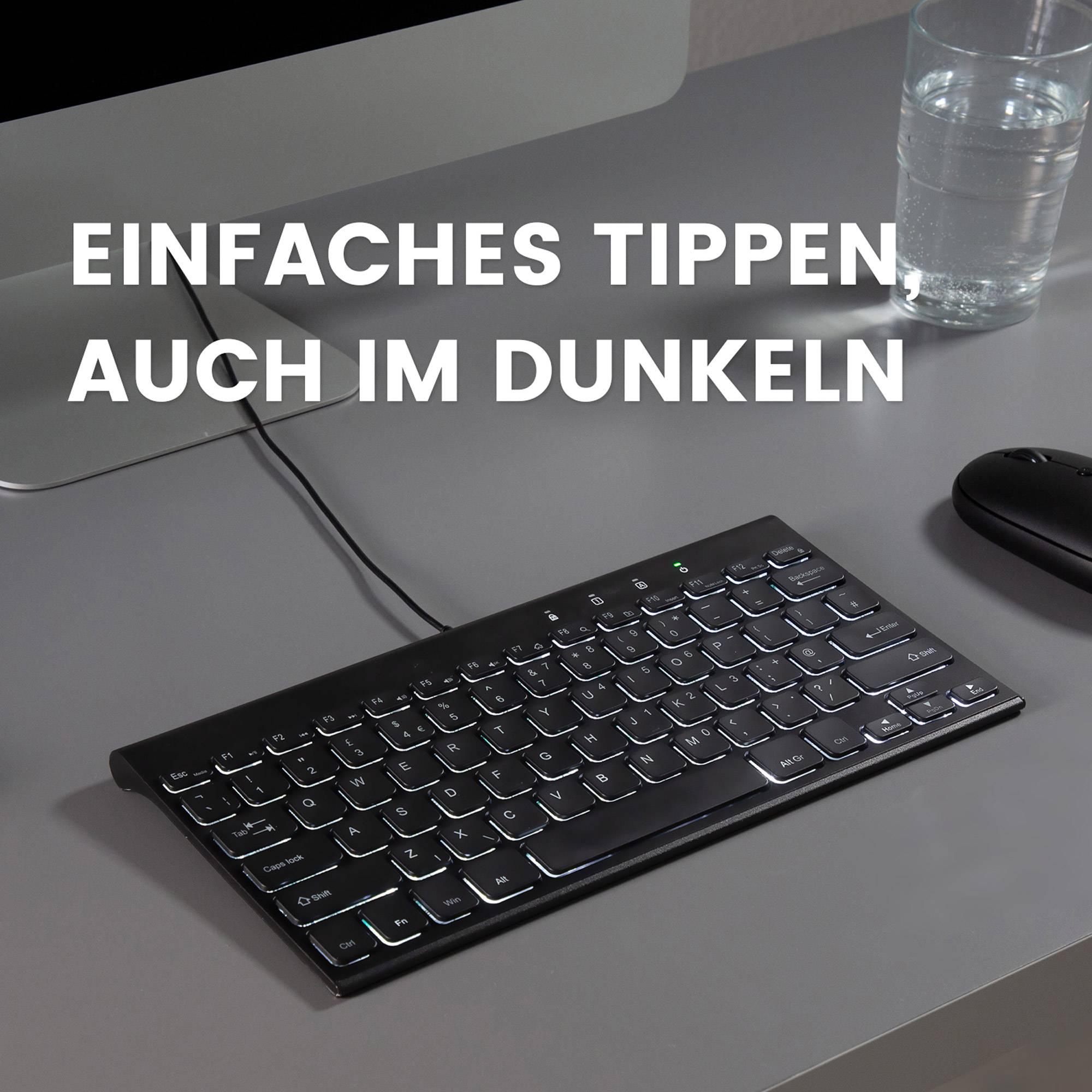 Perixx PERIBOARD-429 DE, kabelgebunden, USB Mini Tastatur mit Hintergrundbeleuch