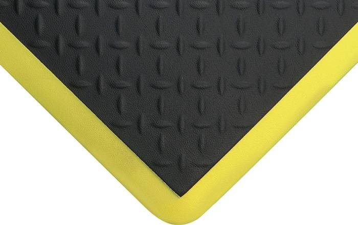 Arbeitsplatzbodenbelag L1200xB900xS18mm schwarz m.gelben Streifen PU COBA