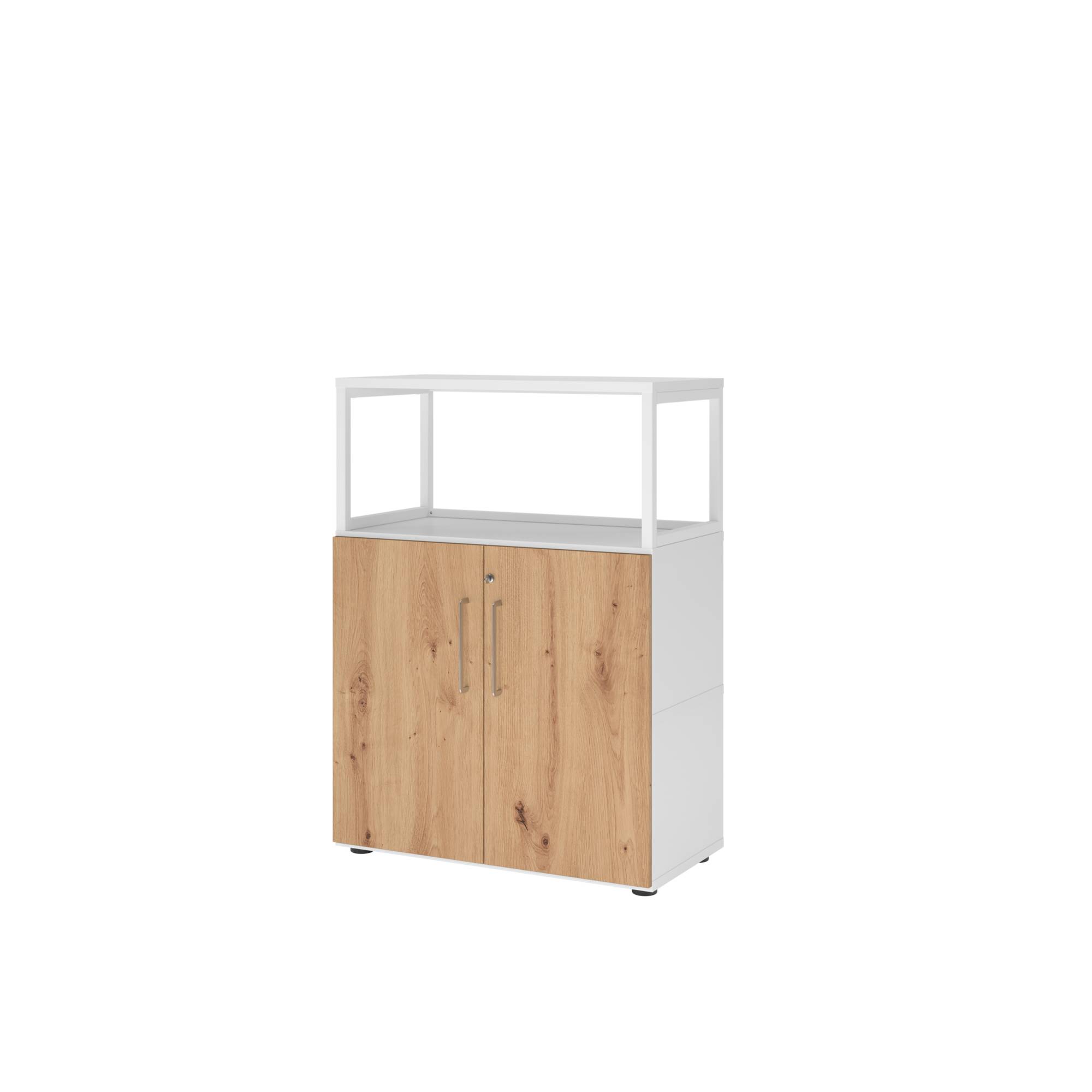 Regalschrank FlexWall H1100xB800xT417mm weiß/asteiche Türen u.offenes Rahmenele