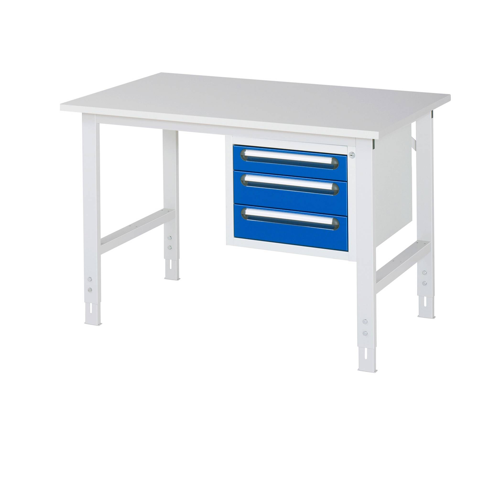 Arbeitstisch mit Schubladenschrank Unterbau-Container mit 3 Schubladen 1 x 90 2 x 120 mm BxT 1250 x 800 mm