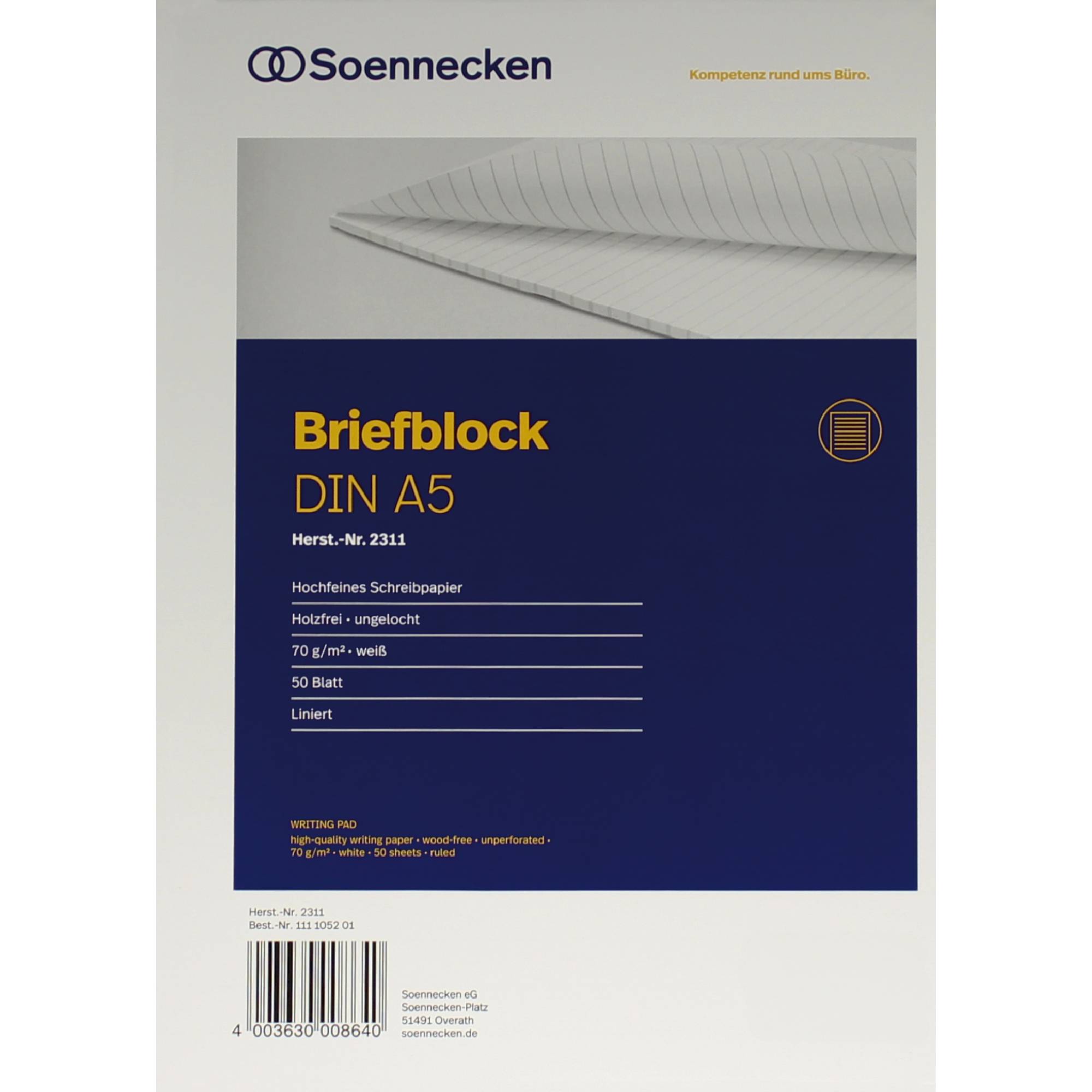 Briefblock DIN A5 70g liniert 50Blatt weiß - Artikel: 111105201