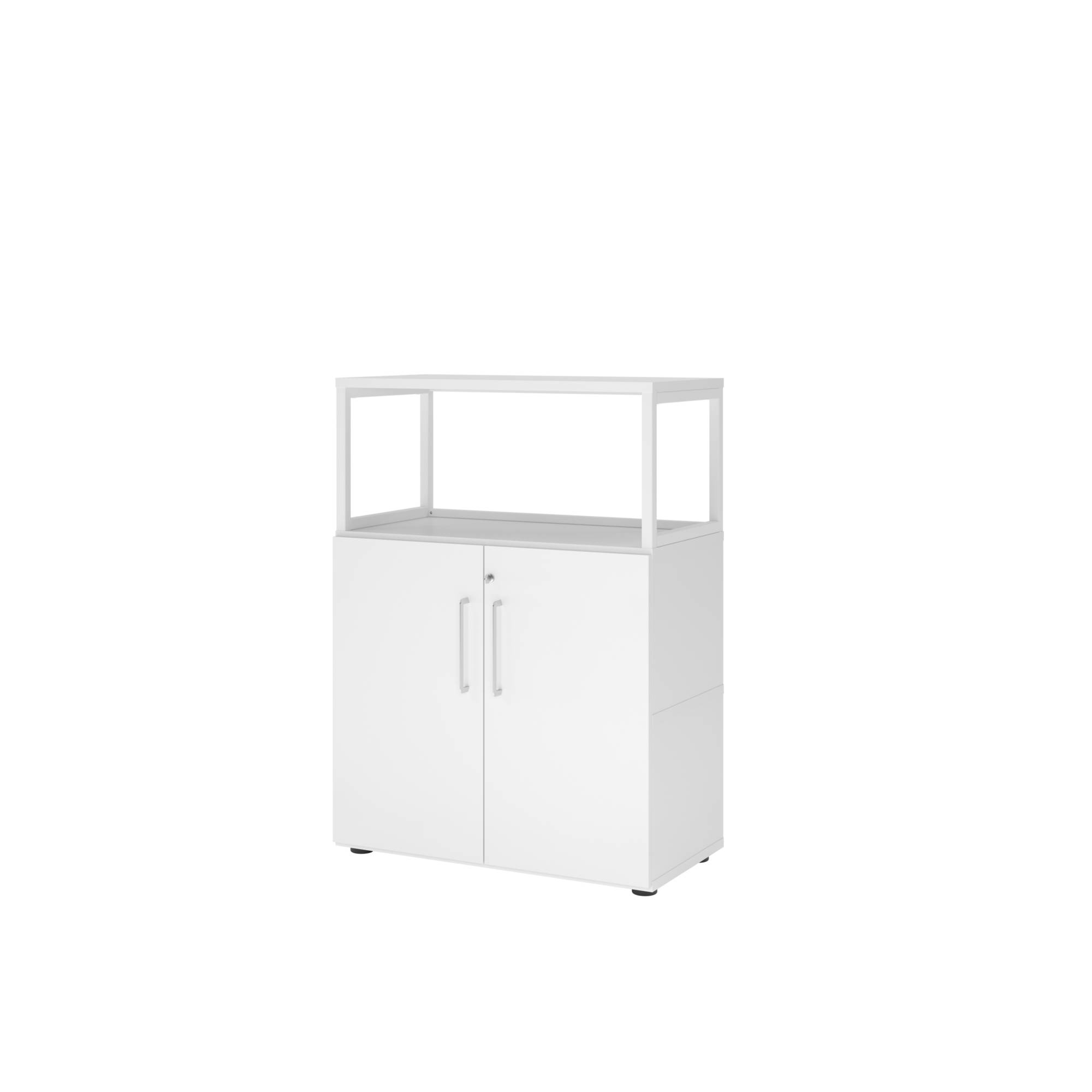 Regalschrank FlexWall H1100xB800xT417mm weiß/weiß Türen u.offenes Rahmenelement