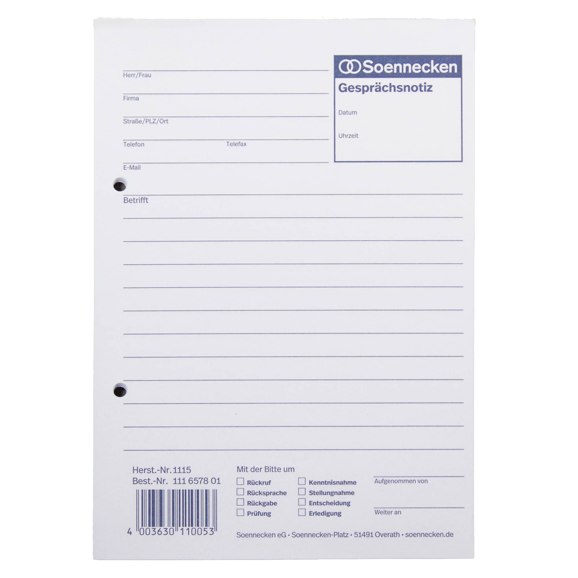 Soennecken Gesprächsnotiz 1115 DIN A5 50Blatt weiß