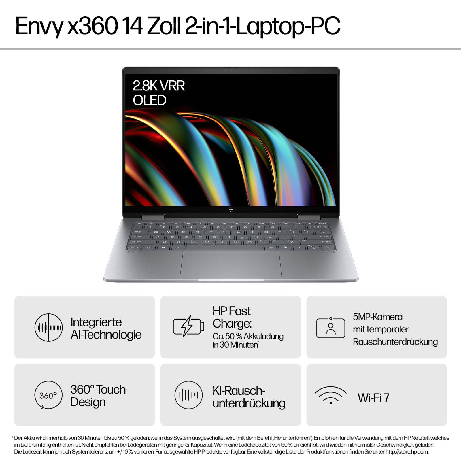HP ENVY x360 Laptop 14-fc0179ng - Flip-Design - Intel Core Ultra 7 155U - Evo - Win
