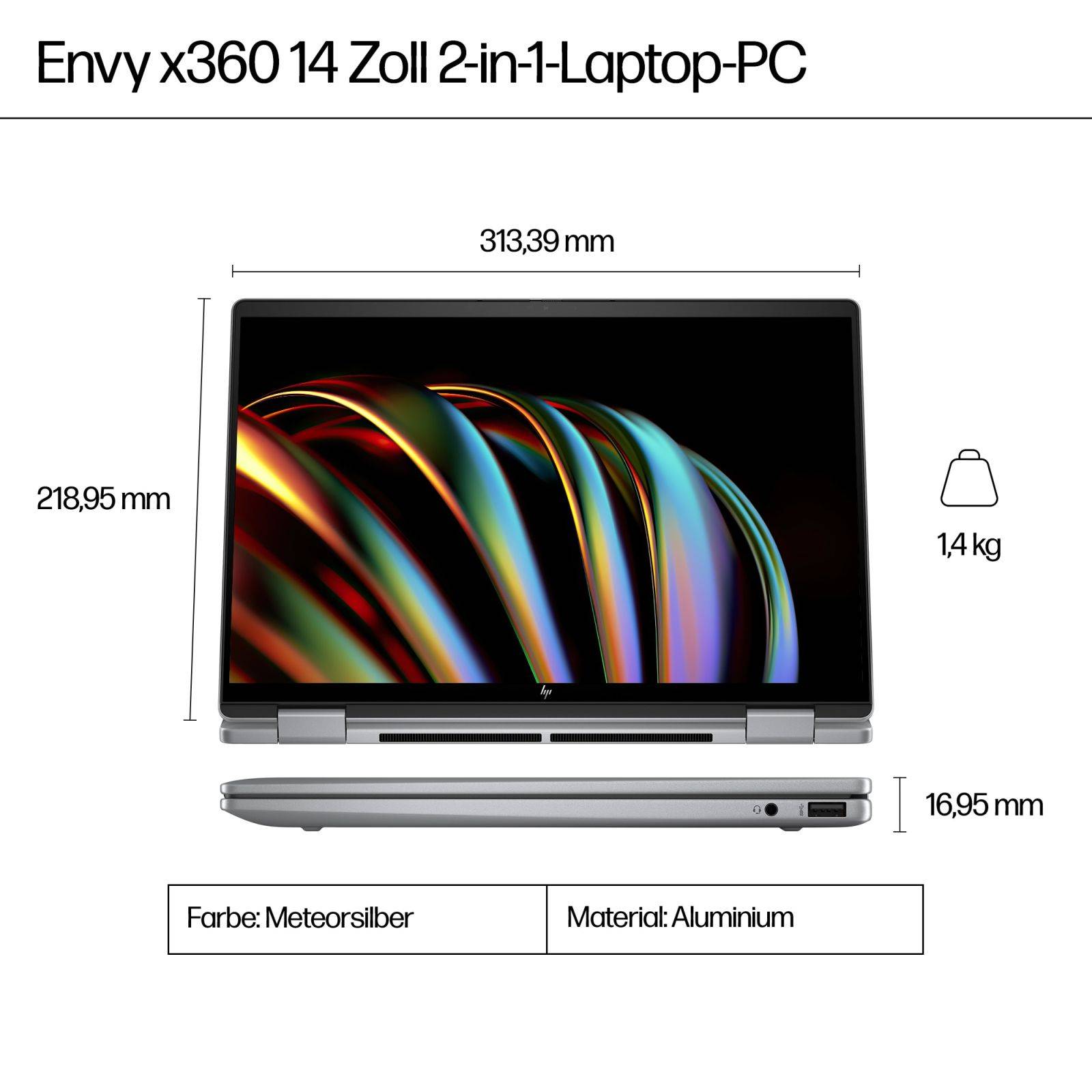 HP ENVY x360 Laptop 14-fc0179ng - Flip-Design - Intel Core Ultra 7 155U - Evo - Win