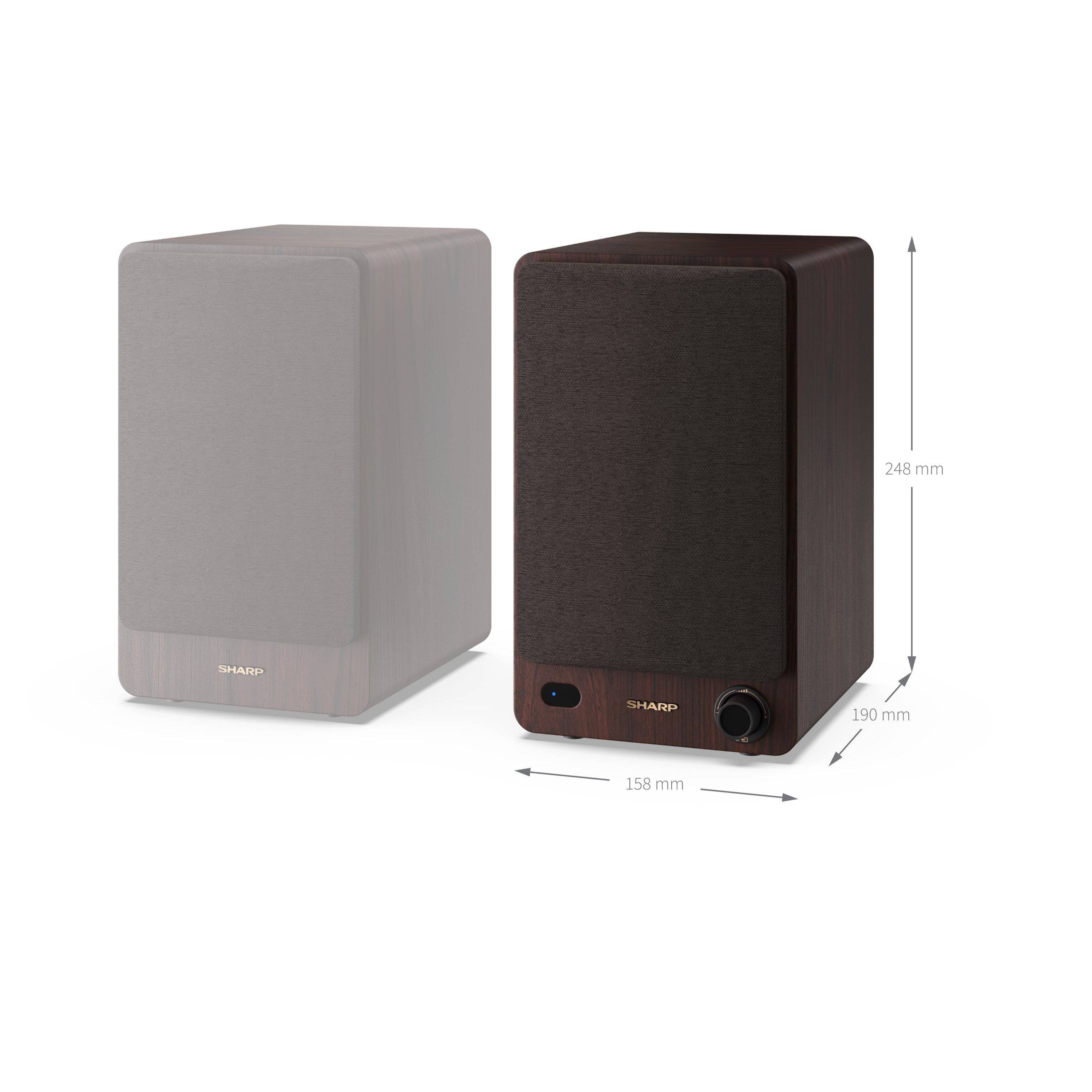 Sharp BOOKSHELF SPEAKERS, 2-Wege, 2.0 Kanäle, Verkabelt & Kabellos, 60 W, Braun