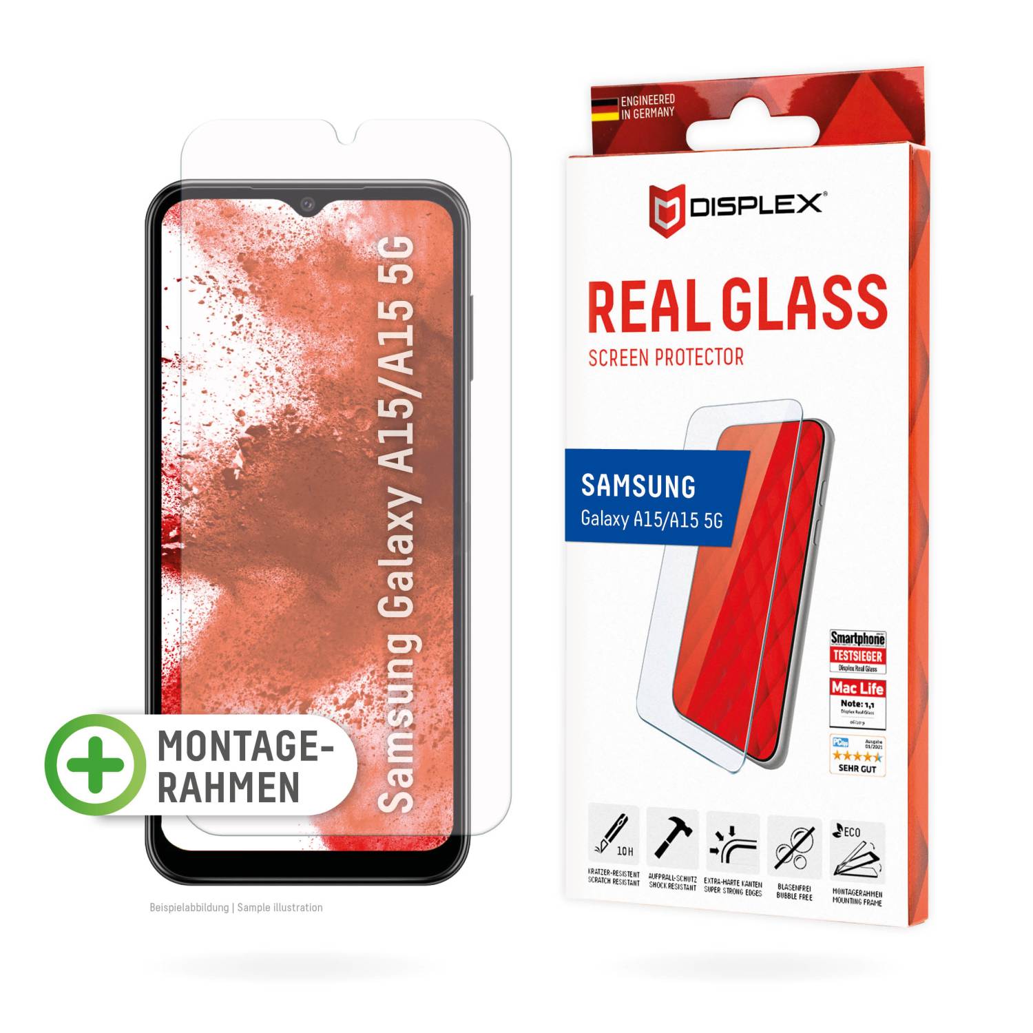 DISPLEX Panzerglas (10H) + Case für Samsung Galaxy A54 5G, Eco-Montagerahmen, + Case, Tempered Glas,