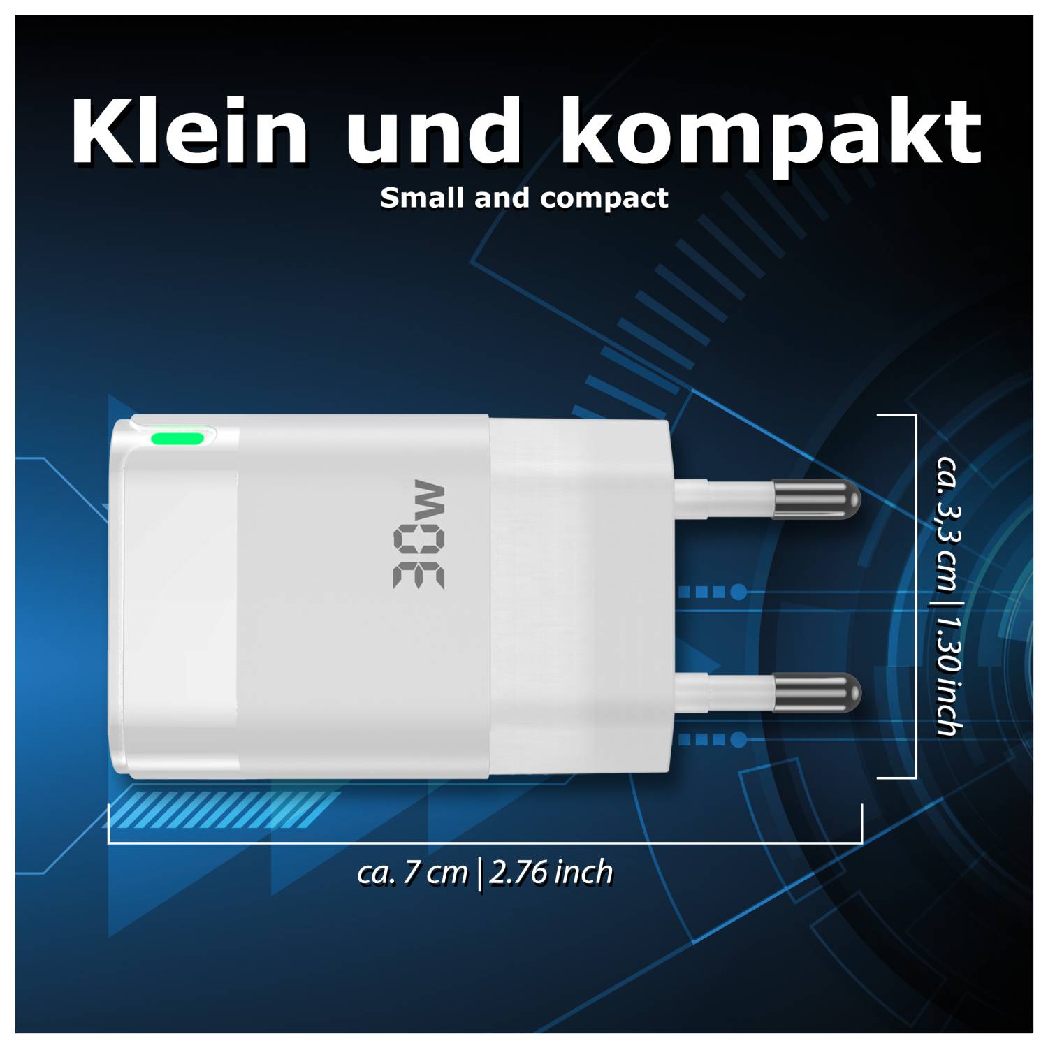 PEDEA Netzteil - dual, mini, travel, 100-240V - 30 watt - 3 A - Fast Charge, PD - 2 Ausgabeanschlussstellen (USB, USB-C)