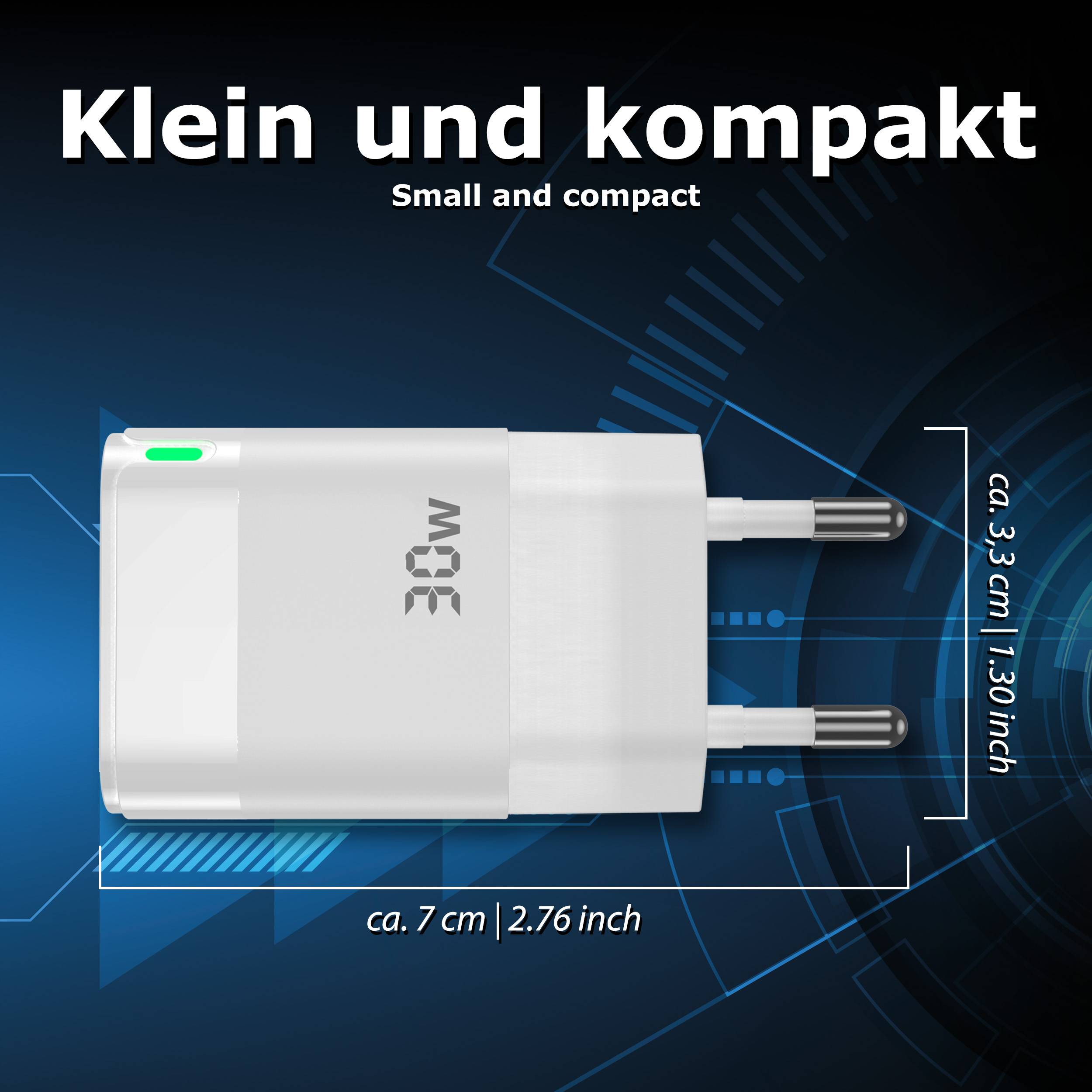 PEDEA Netzteil - dual, mini, travel, 100-240V - 30 watt - 3 A - Fast Charge, PD - 2 Ausgabeanschlussstellen (USB, USB-C)