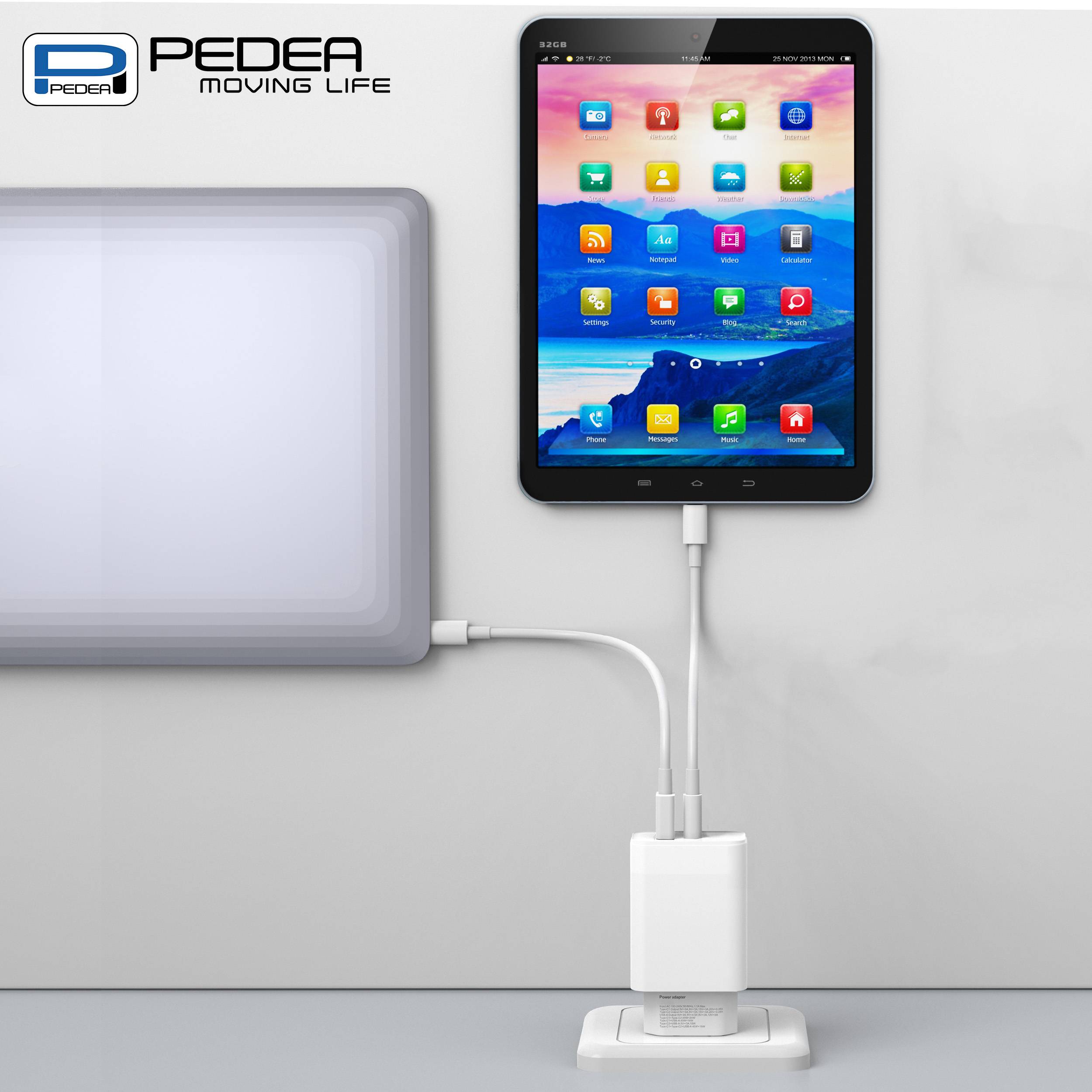 PEDEA Netzteil - dual, mini, travel, 100-240V - 30 watt - 3 A - Fast Charge, PD - 2 Ausgabeanschlussstellen (USB, USB-C)