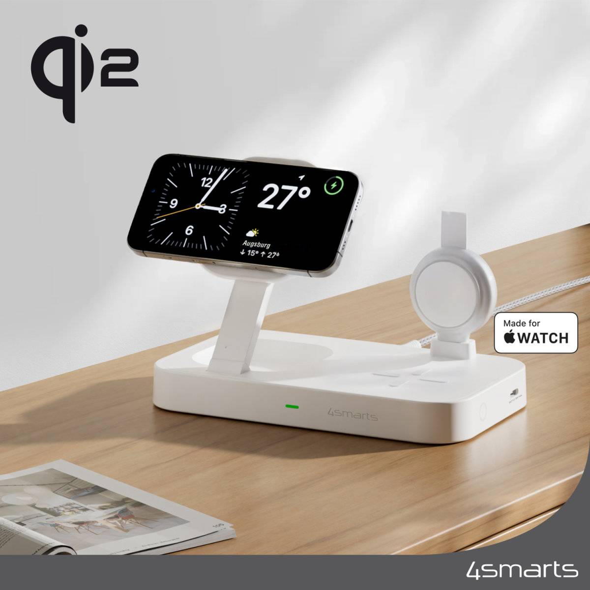 4smarts Trident - Kabelloses Ladegerät - Qi2 + AC-Netzteil - 25 Watt - 1 A (24 pin USB-C)