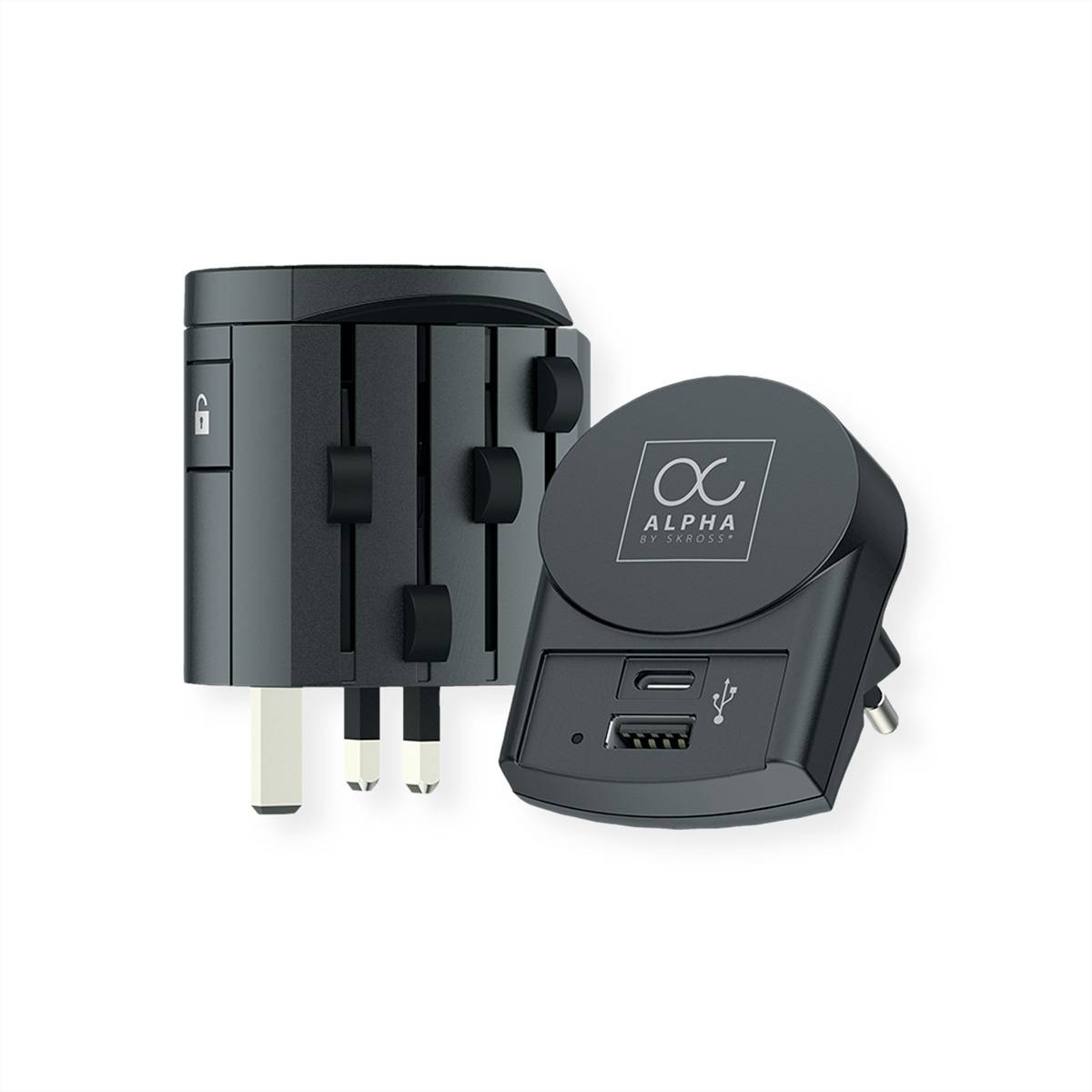 Skross Alpha mit Europe USB Charger A/C Universal Reiseadapter, Weltweit