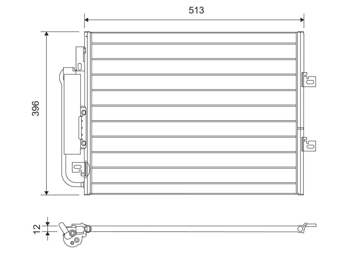 Kondensator mit Trockner 396 mm - 513 mm Alu R 134a VALEO für RENAULT TWINGO