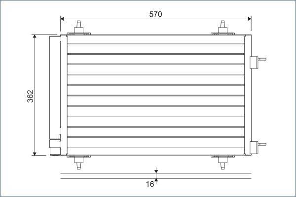 Kondensator ohne Trockner 362 mm - 362 mm Alu R 134a VALEO für u.a. CITROËN C4