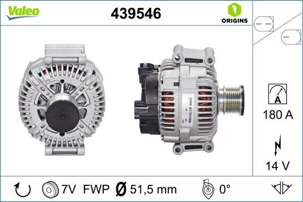 Lichtmaschine Generator 51,3mm 7 Rillen 180A VALEO für MERCEDES SPRINTER 3,5-t