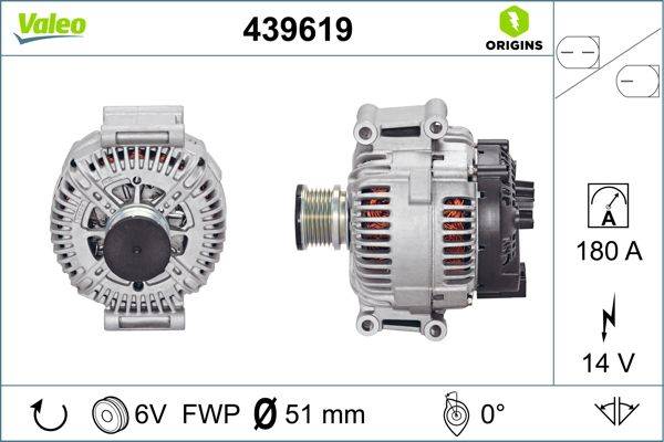 Lichtmaschine Generator 14 V 180 A Ø 51 mm VALEO für u.a. MERCEDES-BENZ VITO