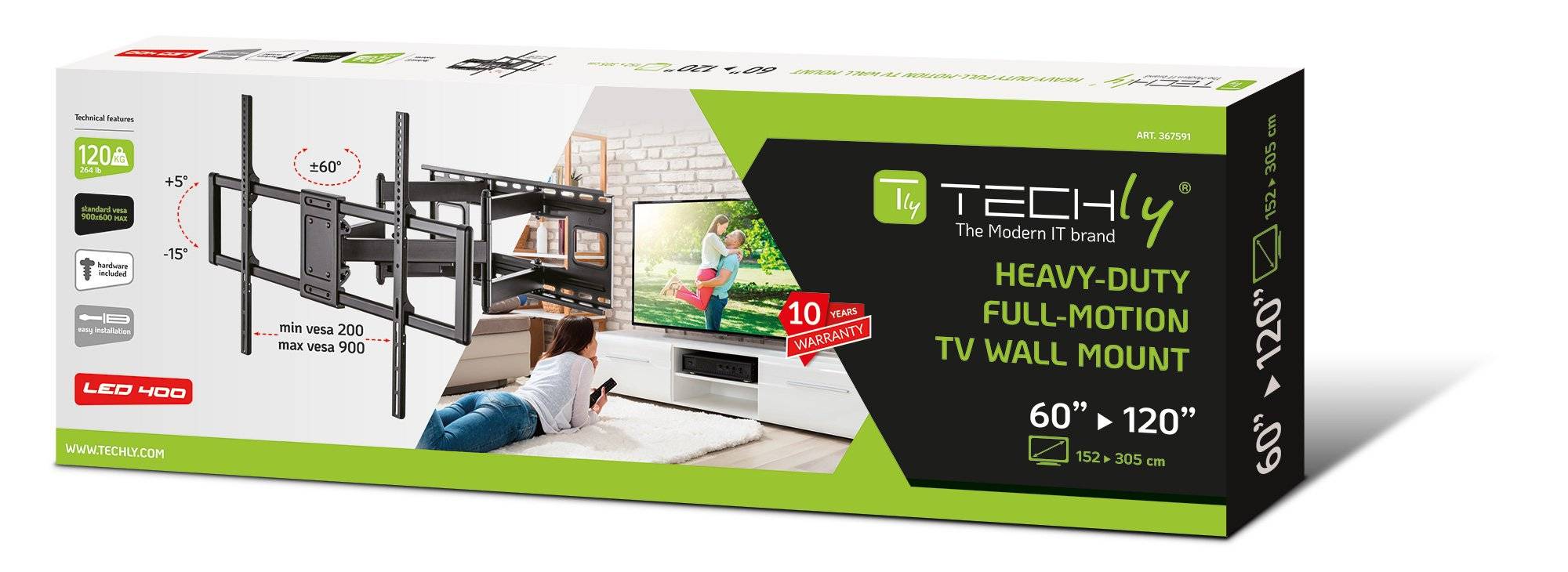 Techly Befestigungskit (Wandbefestigung) - für Curved Panel/Flat Panel - schmal - Stahl - Schwarz - Bildschirmgröße: 152